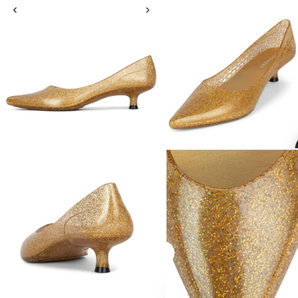Jeffrey Campbell Festive Milleni Jelly Kitten Heel, Gold Glitter, No Box - Picture 3 of 9